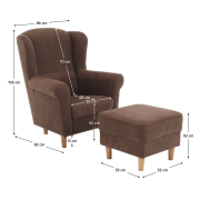 Kreslo ušiak, s taburetom, látka hnedá, ASTRID