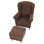 Kreslo ušiak, s taburetom, látka hnedá, ASTRID