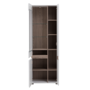 Vitrína, biela extra vysoký lesk HG/dub sonoma tmavý truflový, ľavá, LYNATET TYP 01