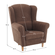 Kreslo ušiak, látka hnedá, CHARLOT