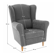 Kreslo ušiak, látka sivá, CHARLOT