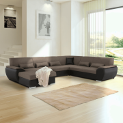 Sedacia súprava v tvare U, látka hnedá/ekokoža hnedá, ľavá, EMILY U