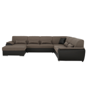 Sedacia súprava v tvare U, látka hnedá/ekokoža hnedá, ľavá, EMILY U