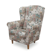 Kreslo ušiak s taburetom, látka patchwork Viorica 1, ASTRID