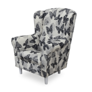 Kreslo ušiak s taburetom, látka butterfly 1 sivá s bielou/biela, ASTRID