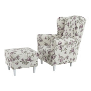 Kreslo ušiak s taburetom, látka rose 18, ASTRID
