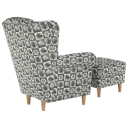 Kreslo ušiak s taburetom, látka patchwork N1, ASTRID