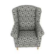 Kreslo ušiak s taburetom, látka patchwork N1, ASTRID