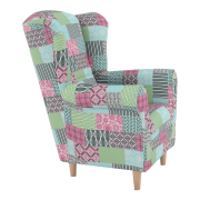 Kreslo ušiak, látka patchwork, CHARLOT