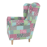 Kreslo ušiak, látka patchwork, CHARLOT