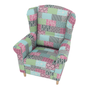 Kreslo ušiak, látka patchwork, CHARLOT