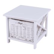 Nočný stolík, drevo/prútie/látka, biela, RAFAELLO