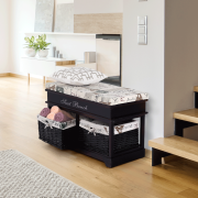 Lavica s vankúšom, 2 košíky, tmavohnedá/béžová/vzor, SEAT BENCH 3