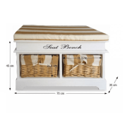Lavica s vankúšom, 2 košíky, biela/medová/vzor, SEAT BENCH 4
