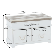 Lavica s vankúšom, 2 šuplíky, biela/svetlohnedá, SEAT BENCH 1 NEW