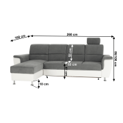 Roh malý, ekokoža biela/látka sivá, ľavá, SANTIAGO