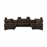 Sedacia súprava, ekokoža hnedá/látka hnedá, SANTIAGO U VEĽKÝ
