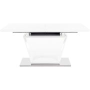 Jedálenský stôl, rozkladací, biela extra vysoký lesk/oceľ, 160-220x90 cm, PERAK
