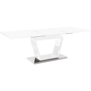 Jedálenský stôl, rozkladací, biela extra vysoký lesk/oceľ, 160-220x90 cm, PERAK