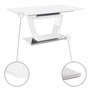 Jedálenský stôl, rozkladací, biela extra vysoký lesk/oceľ, 160-220x90 cm, PERAK