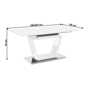 Jedálenský stôl, rozkladací, biela extra vysoký lesk/oceľ, 160-220x90 cm, PERAK