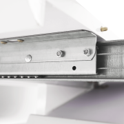 Jedálenský stôl, rozkladací, biela extra vysoký lesk/oceľ, 160-220x90 cm, PERAK