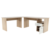 Rohový PC stôl, dub sonoma/biela, MAURUS NEW MA11