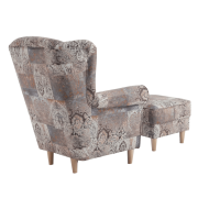 Kreslo ušiak s taburetom, látka vintage vzor, ASTRID