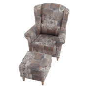 Kreslo ušiak s taburetom, látka vintage vzor, ASTRID