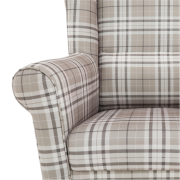 Kreslo ušiak s taburetom, látka hnedé káro/buk, ASTRID