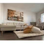 Kreslo ušiak s taburetom, látka hnedé káro/buk, ASTRID