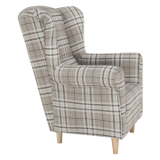 Kreslo ušiak, látka hnedé káro, CHARLOT