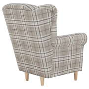 Kreslo ušiak, látka hnedé káro, CHARLOT