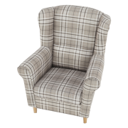 Kreslo ušiak, látka hnedé káro, CHARLOT