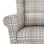 Kreslo ušiak, látka hnedé káro, CHARLOT