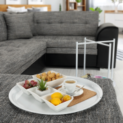 Príručný stolík s odkladacou táckou, biela, DERIN