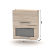 Horná výklopná skrinka so sklom 2DV, dub sonoma, NOVA PLUS NOPL-009-OH