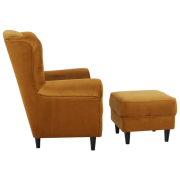 Kreslo ušiak s taburetom, látka horčicová, ASTRID