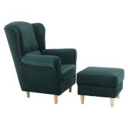 Kreslo ušiak s taburetom, látka smaragdová, ASTRID