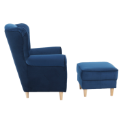 Kreslo ušiak s taburetom, látka modrá, ASTRID