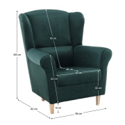 Kreslo ušiak, látka smaragdová, CHARLOT