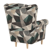 Kreslo ušiak, látka hnedo-zelený vzor, CHARLOT