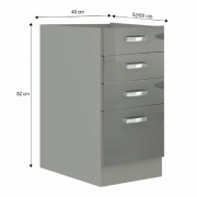 Skrinka dolná, sivá  extra vysoký lesk/sivá, PRADO 40 D 4S BB