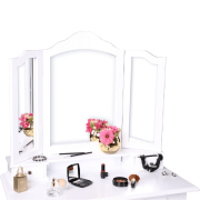 Toaletný stolík s taburetom, biela/strieborná, REGINA NEW