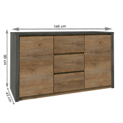 Komoda, dub lefkas tmavý/smooth sivý, MONTANA K2DP