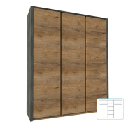 Skriňa trojdverová, dub lefkas tmavý/smooth sivý, MONTANA S3D