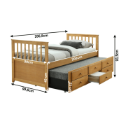 Posteľ s prístelkou, 90x200, dub,  AUSTIN NEW