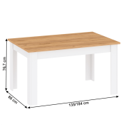 Jedálenský stôl, biela alba/dub craft zlatý, 135-184x86 cm, LANZETTE S