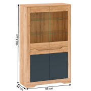 Vitrína C, dub craft zlatý/grafit sivá, FIDEL