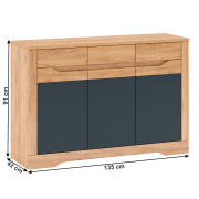 Komoda E,  dub craft zlatý/grafit sivá, FIDEL